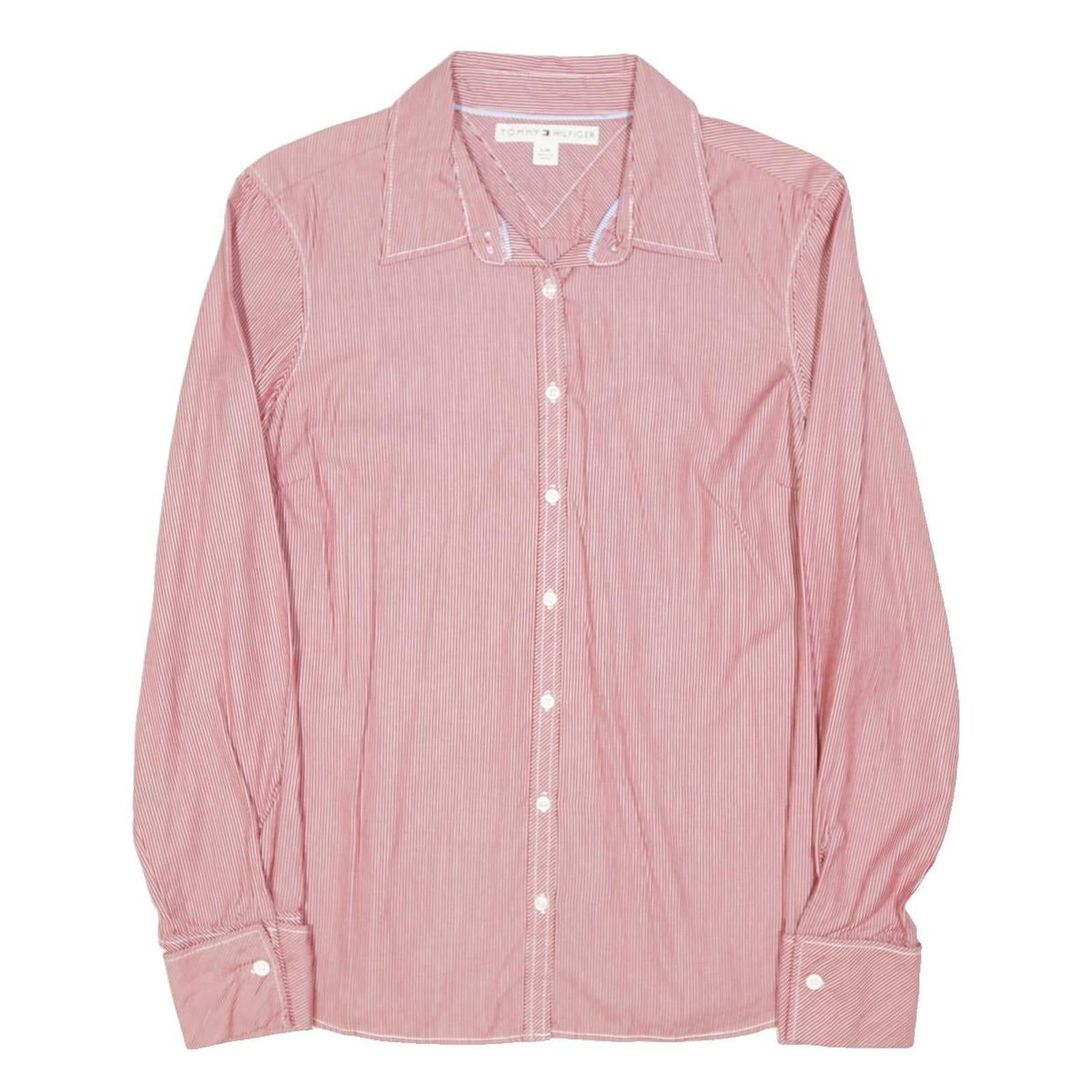 TOMMY HILFIGER Womens Red & White Shirt L Button Front Striped Classic Fit