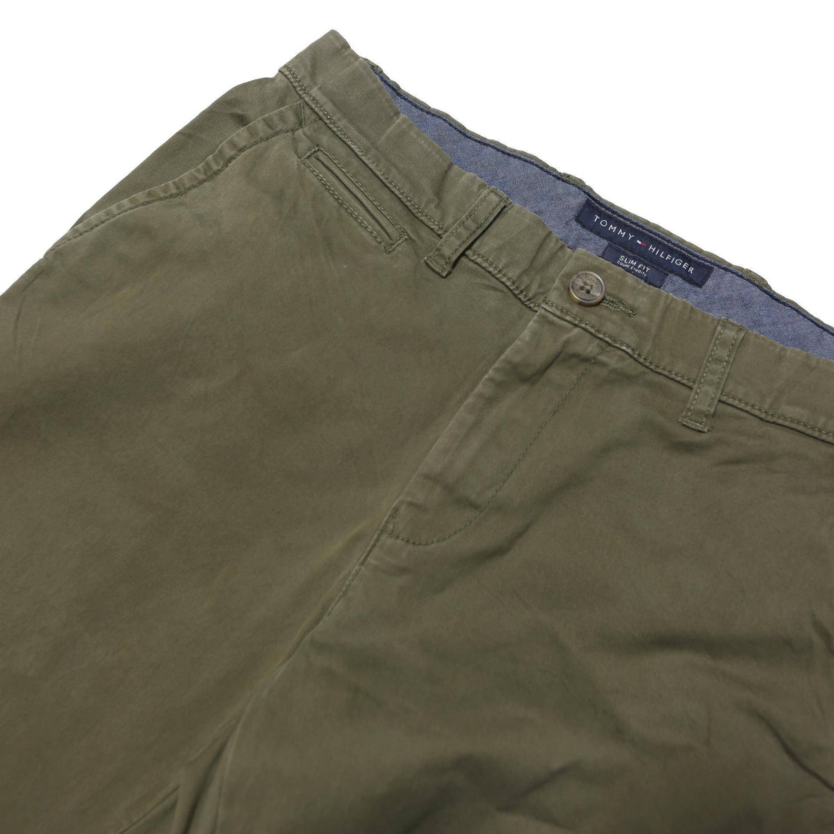 TOMMY HILFIGER Mens Cotton Blend Khaki Slim Straight Trousers W30 L29 Stylish