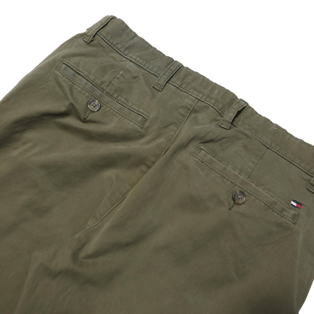 TOMMY HILFIGER Mens Cotton Blend Khaki Slim Straight Trousers W30 L29 Stylish