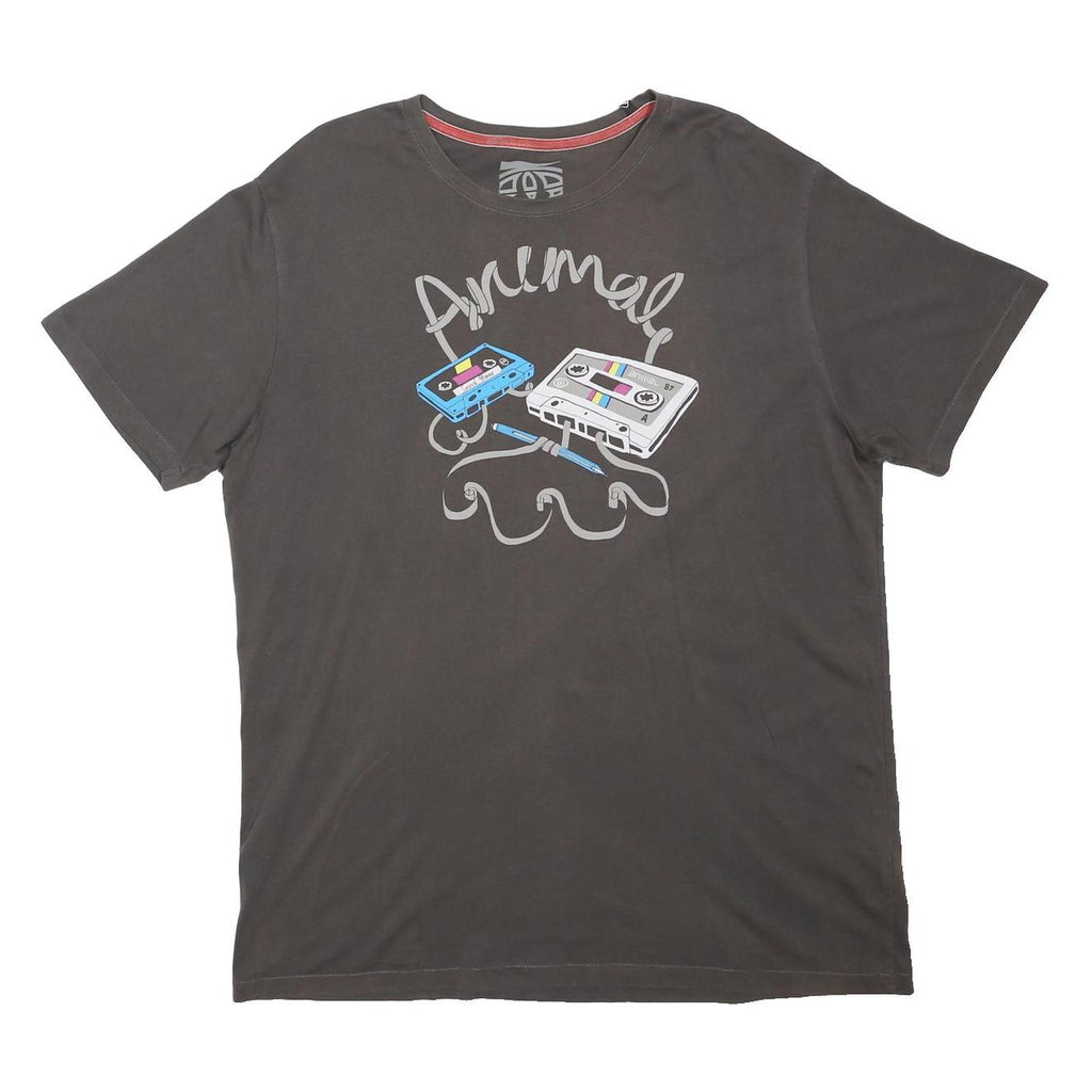 ANIMAL Mens Black Graphic T-Shirt XL Short Sleeve Crew Neck Retro Tape Cassette