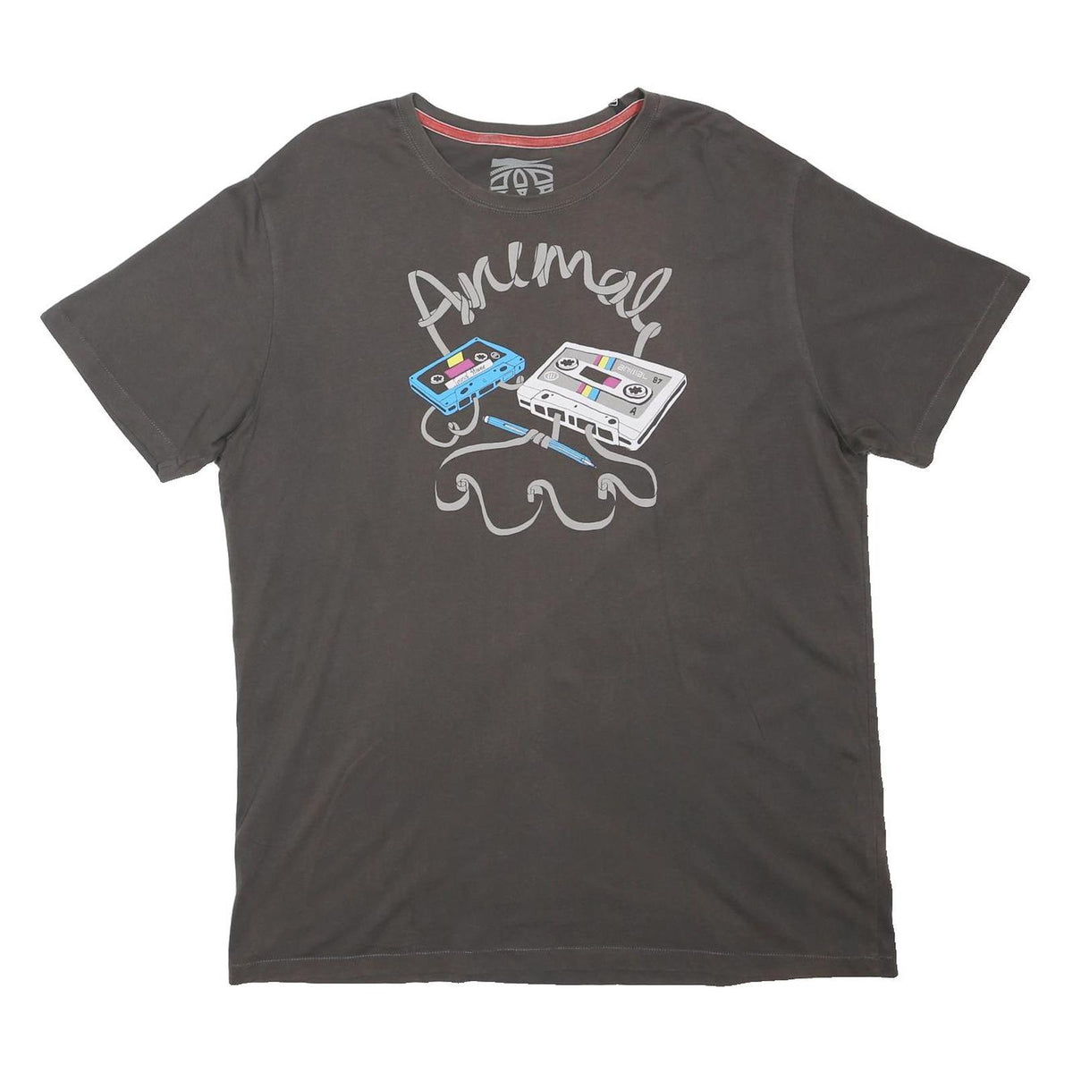 ANIMAL Mens Black Graphic T-Shirt XL Short Sleeve Crew Neck Retro Tape Cassette