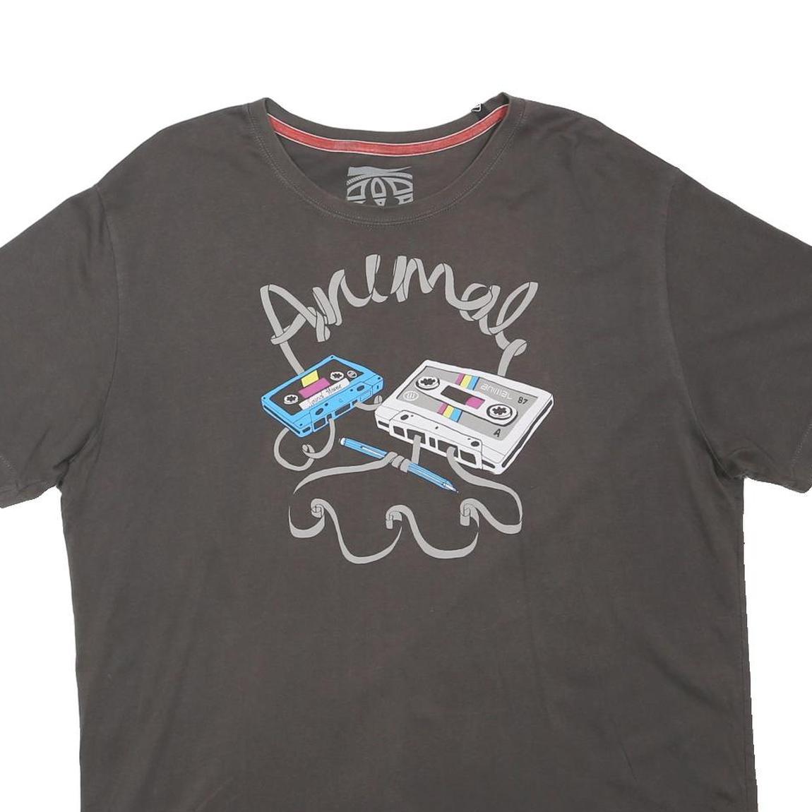 ANIMAL Mens Black Graphic T-Shirt XL Short Sleeve Crew Neck Retro Tape Cassette