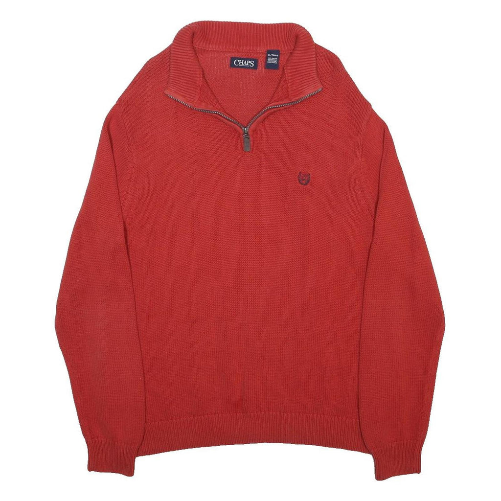 CHAPS Mens Red Pullover Plain 1/4 Zip Jumper XL Cotton Blend Classic