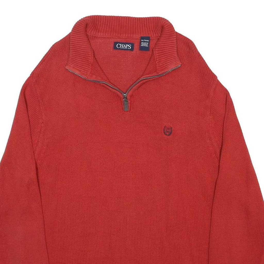 CHAPS Mens Red Pullover Plain 1/4 Zip Jumper XL Cotton Blend Classic