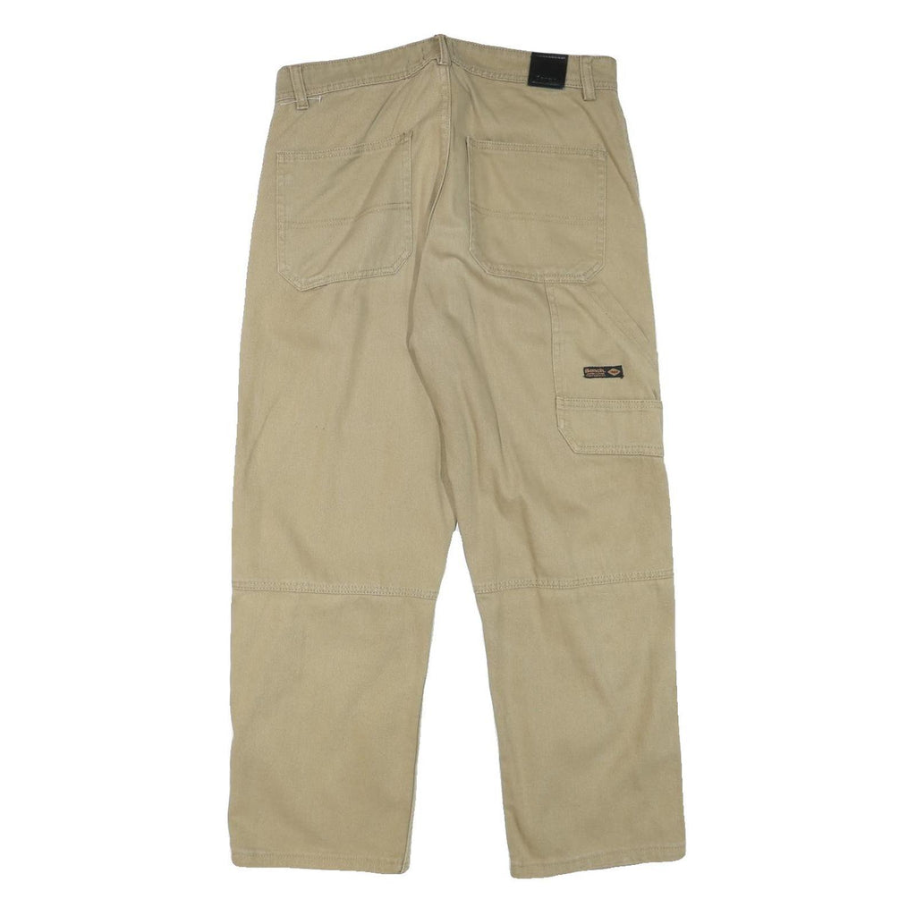 BENCH Mens Cotton Blend Beige Relaxed Straight Trousers W32 L27 Casual Utility
