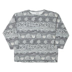 STREET ONE Mens Grey Cotton Blend Sweatshirt L Crew Neck Patterned Casual