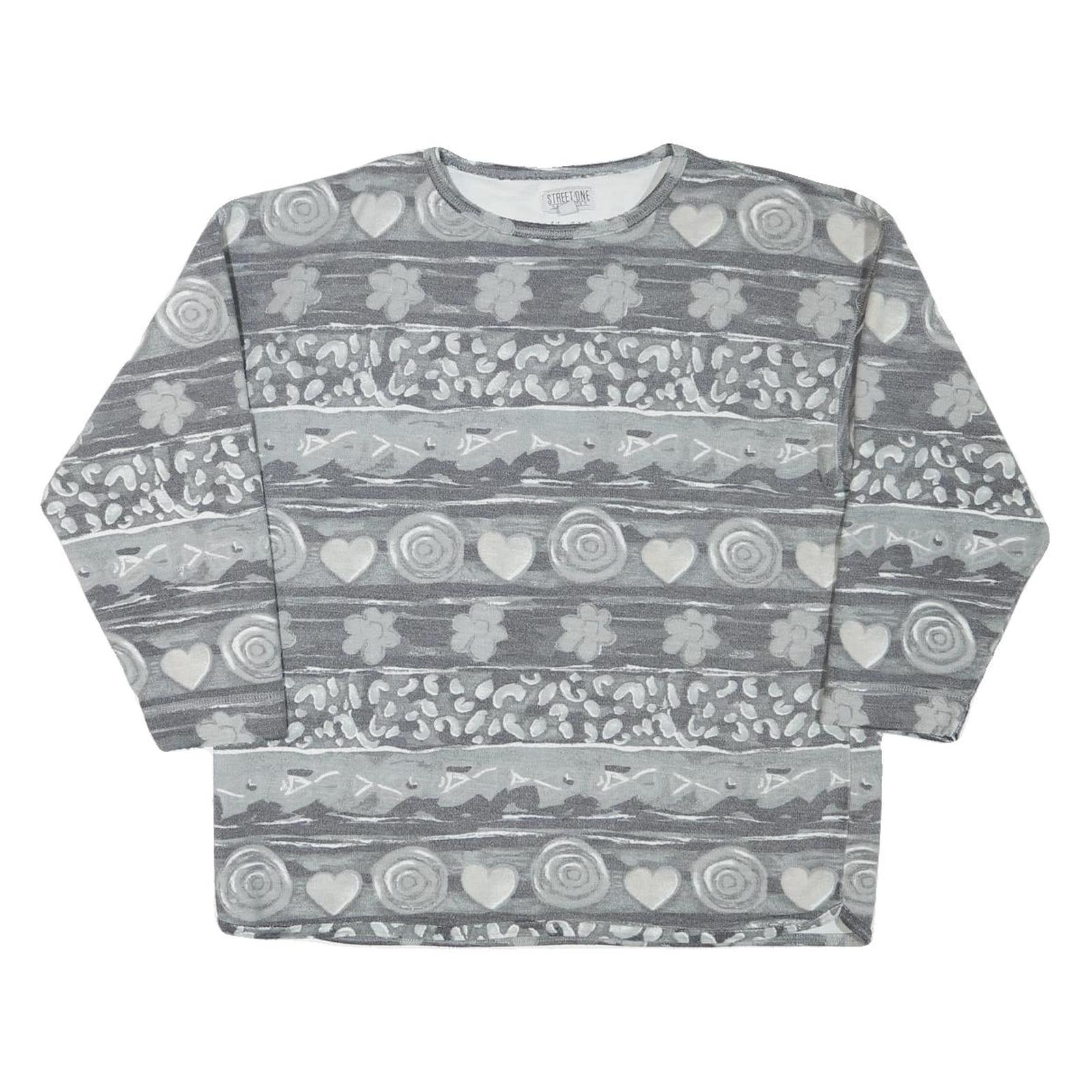 STREET ONE Mens Grey Cotton Blend Sweatshirt L Crew Neck Patterned Casual