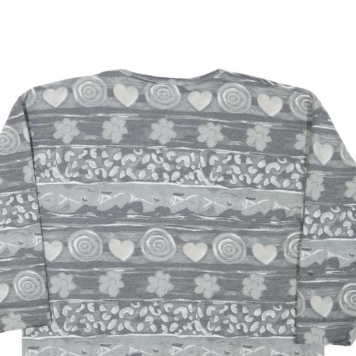 STREET ONE Mens Grey Cotton Blend Sweatshirt L Crew Neck Patterned Casual