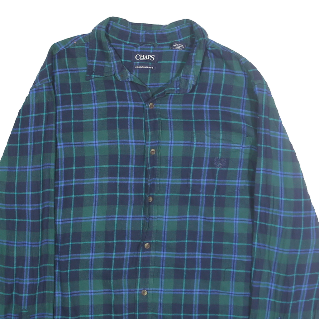 CHAPS Mens Green & Blue Check Shirt XL Classic Cotton Long Sleeve Casual