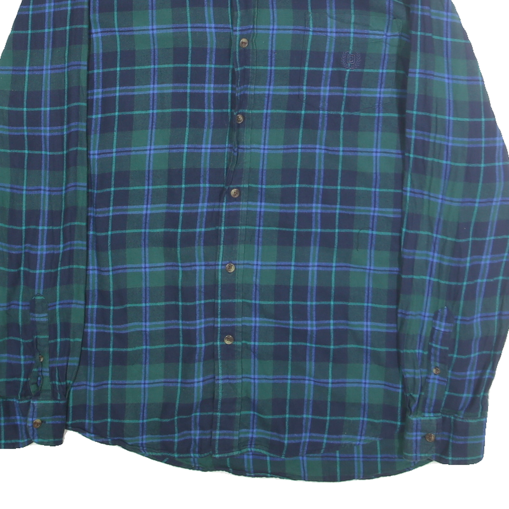 CHAPS Mens Green & Blue Check Shirt XL Classic Cotton Long Sleeve Casual