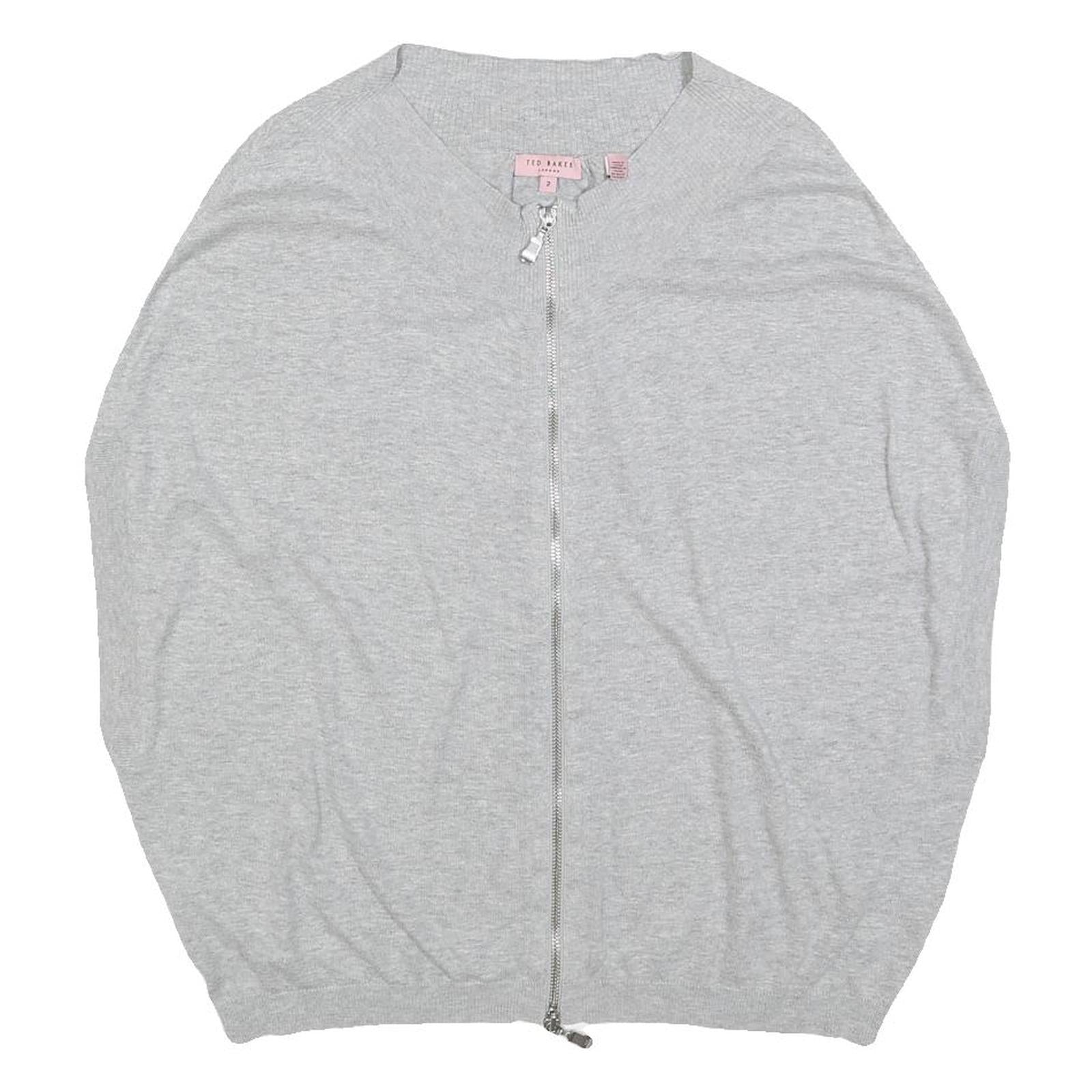 TED BAKER Womens Grey Plain Cotton Pullover Crew Neck Basic Knit Jumper S