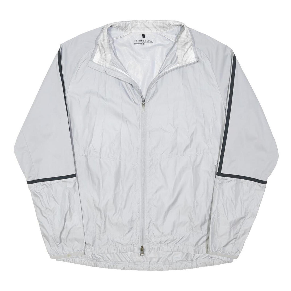 NIKE Mens White & Black Zip Jacket L Nylon Plain Lightweight Sports Outerwear