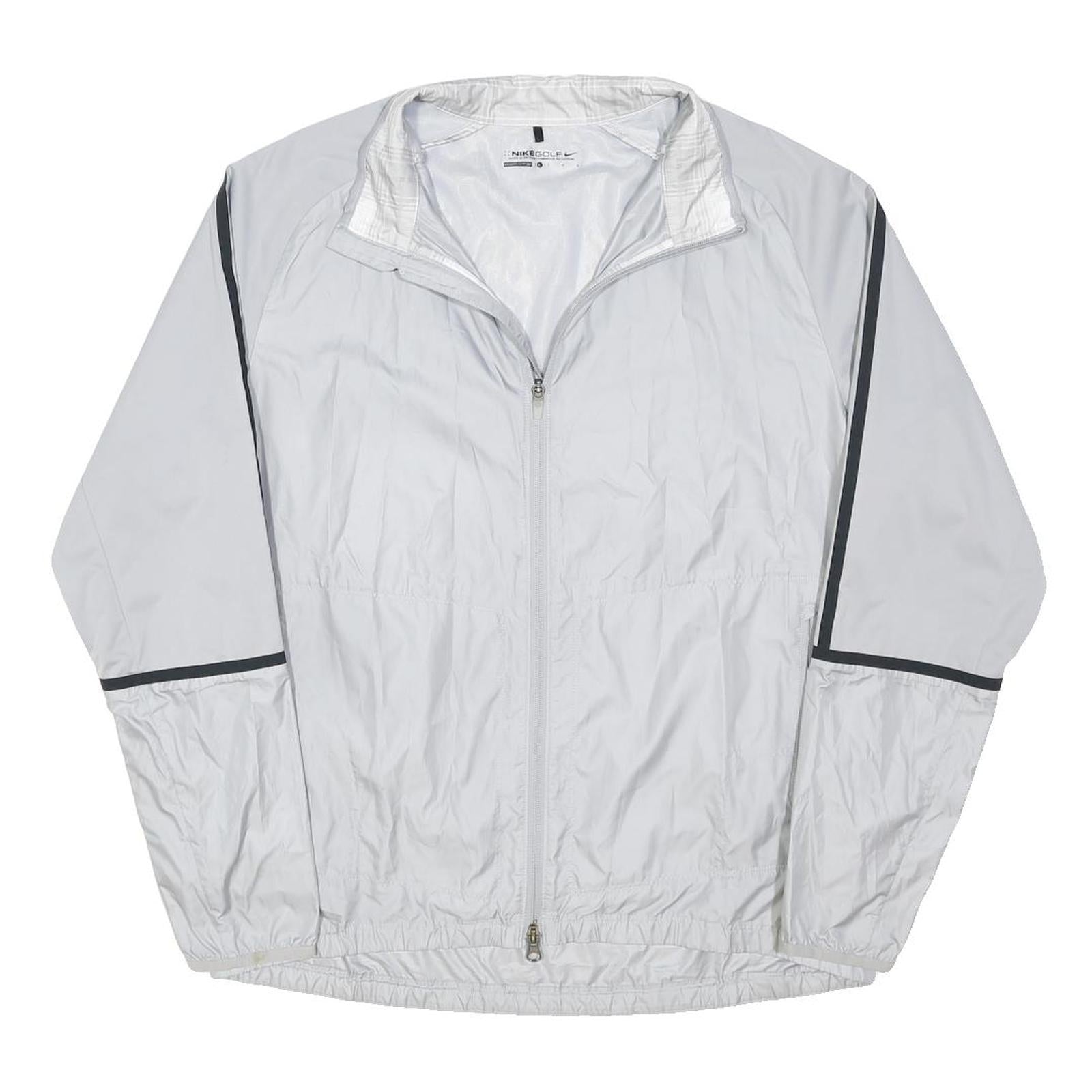NIKE Mens White & Black Zip Jacket L Nylon Plain Lightweight Sports Outerwear