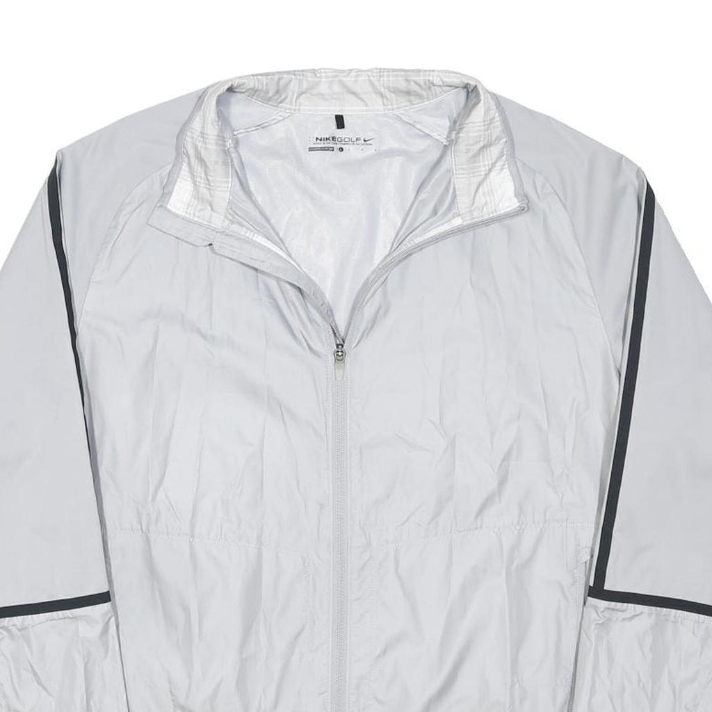 NIKE Mens White & Black Zip Jacket L Nylon Plain Lightweight Sports Outerwear