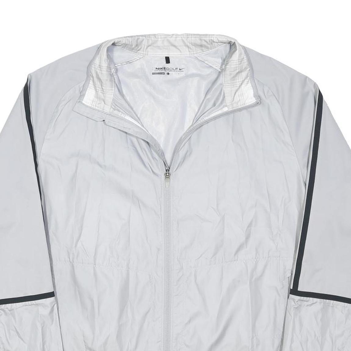 NIKE Mens White & Black Zip Jacket L Nylon Plain Lightweight Sports Outerwear