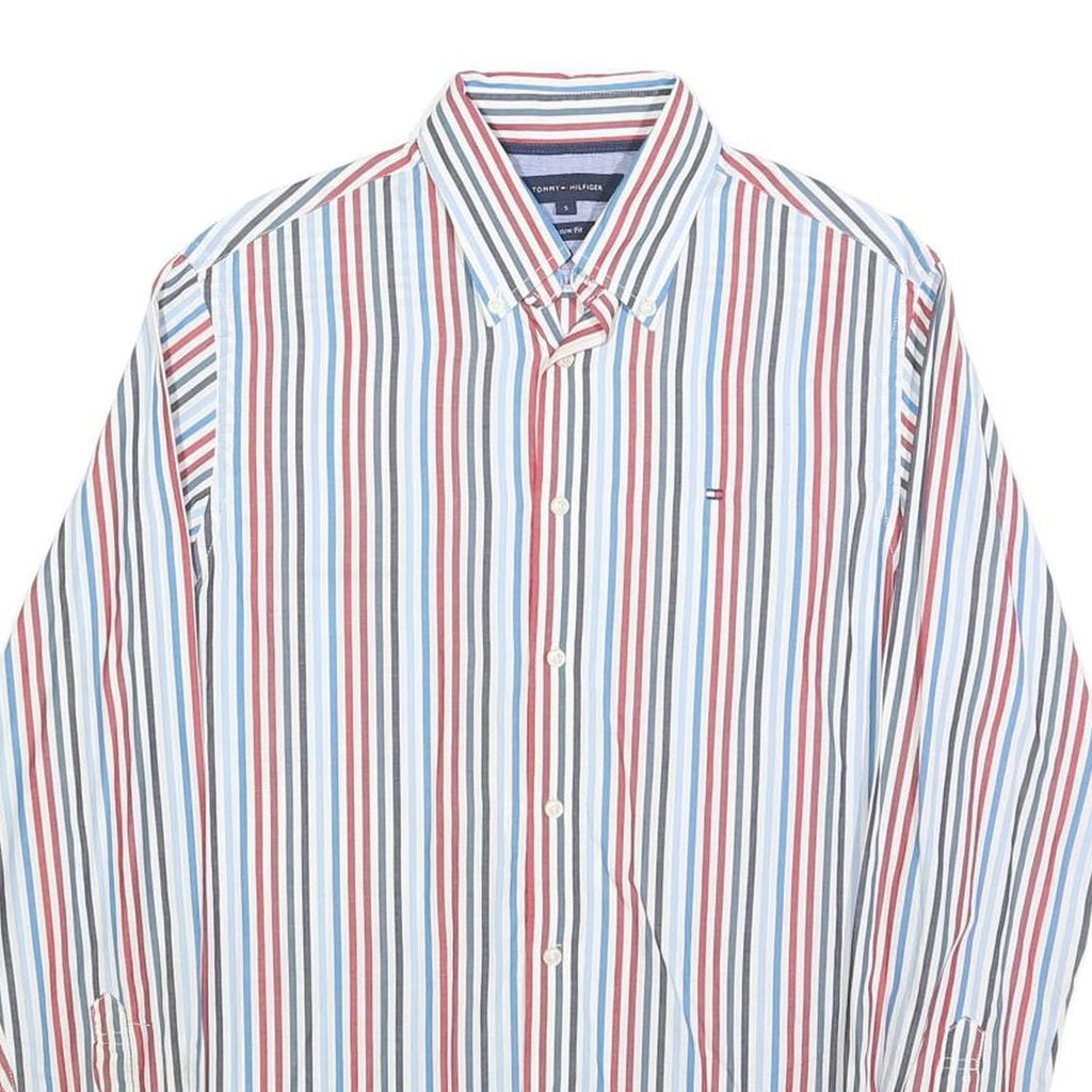TOMMY HILFIGER Mens White & Red Stripe Classic Fit Shirt S Button-Down Collar