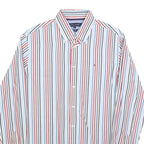 TOMMY HILFIGER Mens White & Red Stripe Classic Fit Shirt S Button-Down Collar
