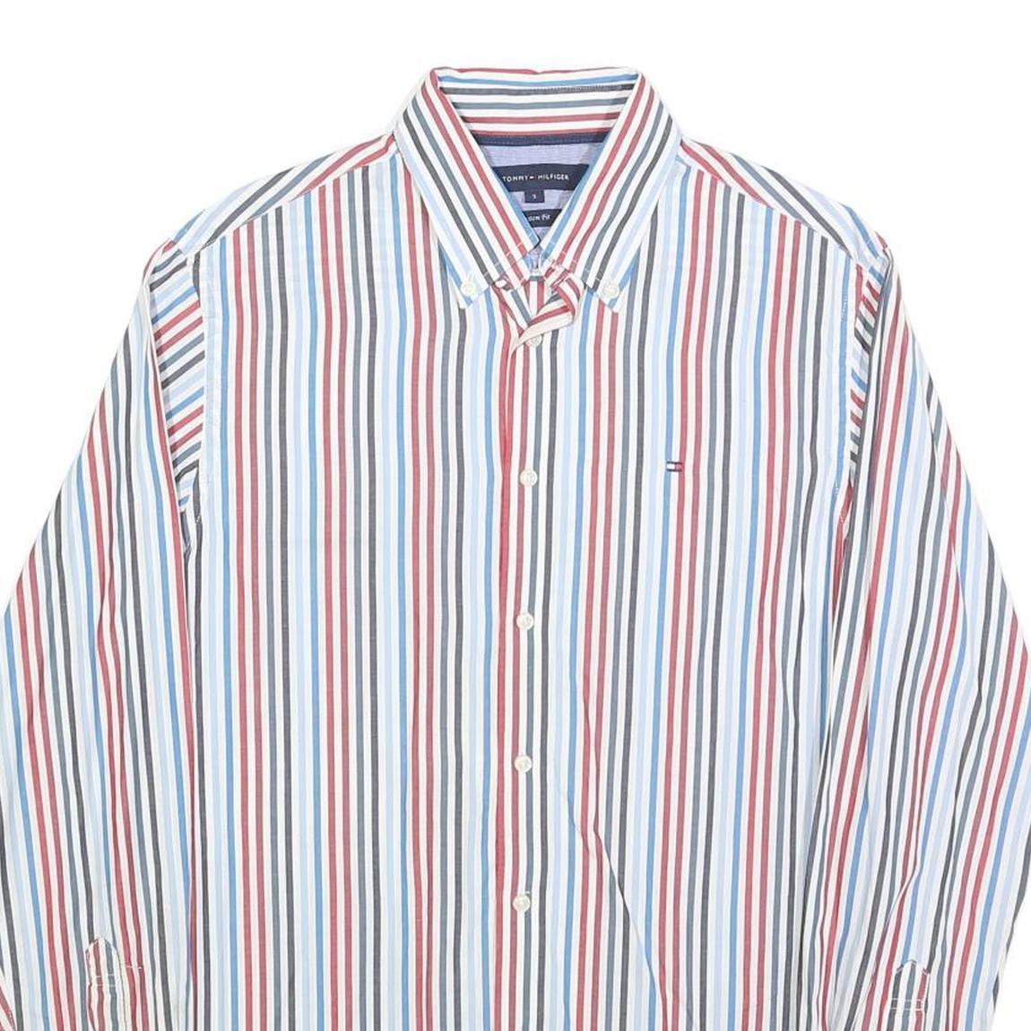 TOMMY HILFIGER Mens White & Red Stripe Classic Fit Shirt S Button-Down Collar