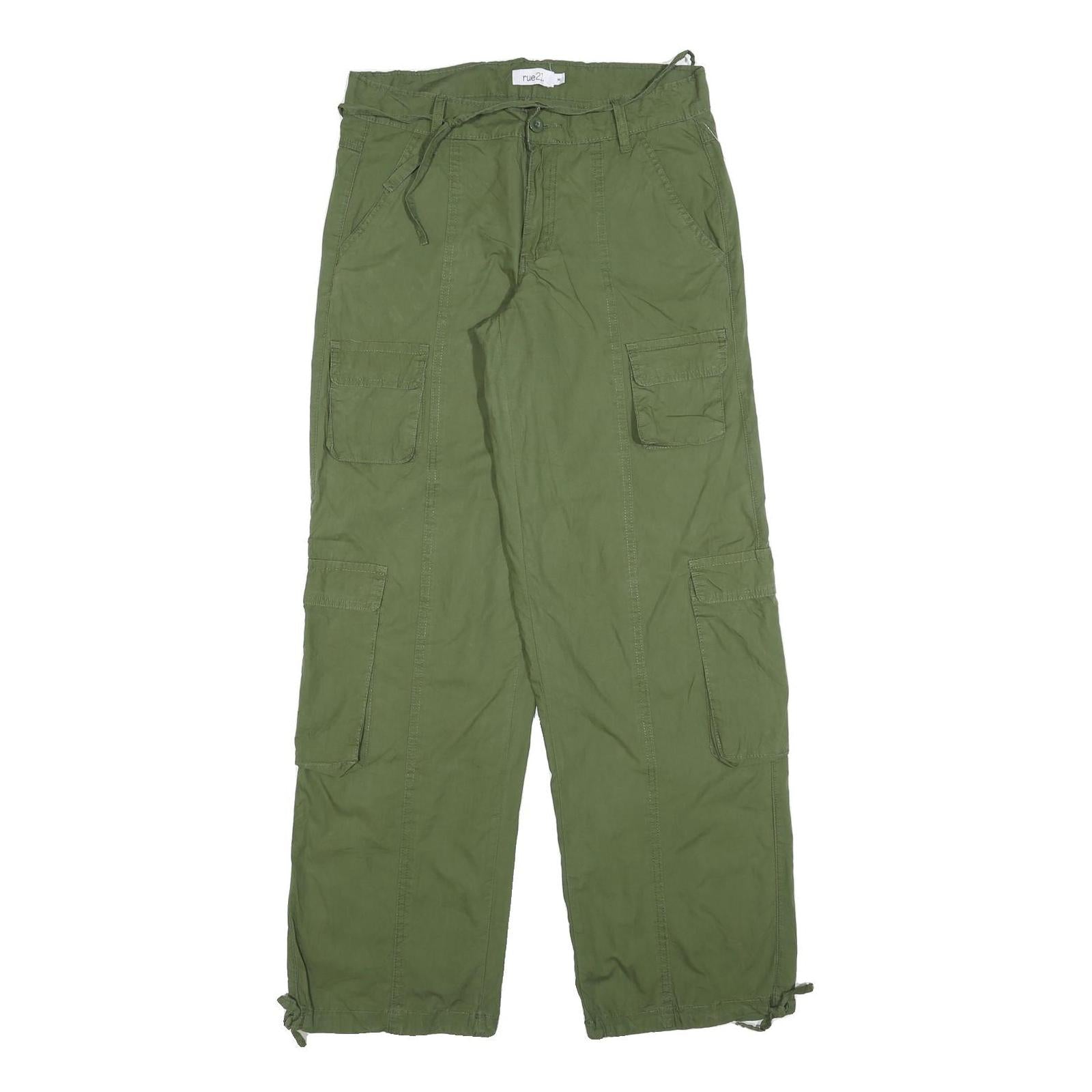 RUE21 Womens Cotton Blend Olive Relaxed Wide-Leg Trousers W30 L32 Casual Cargo