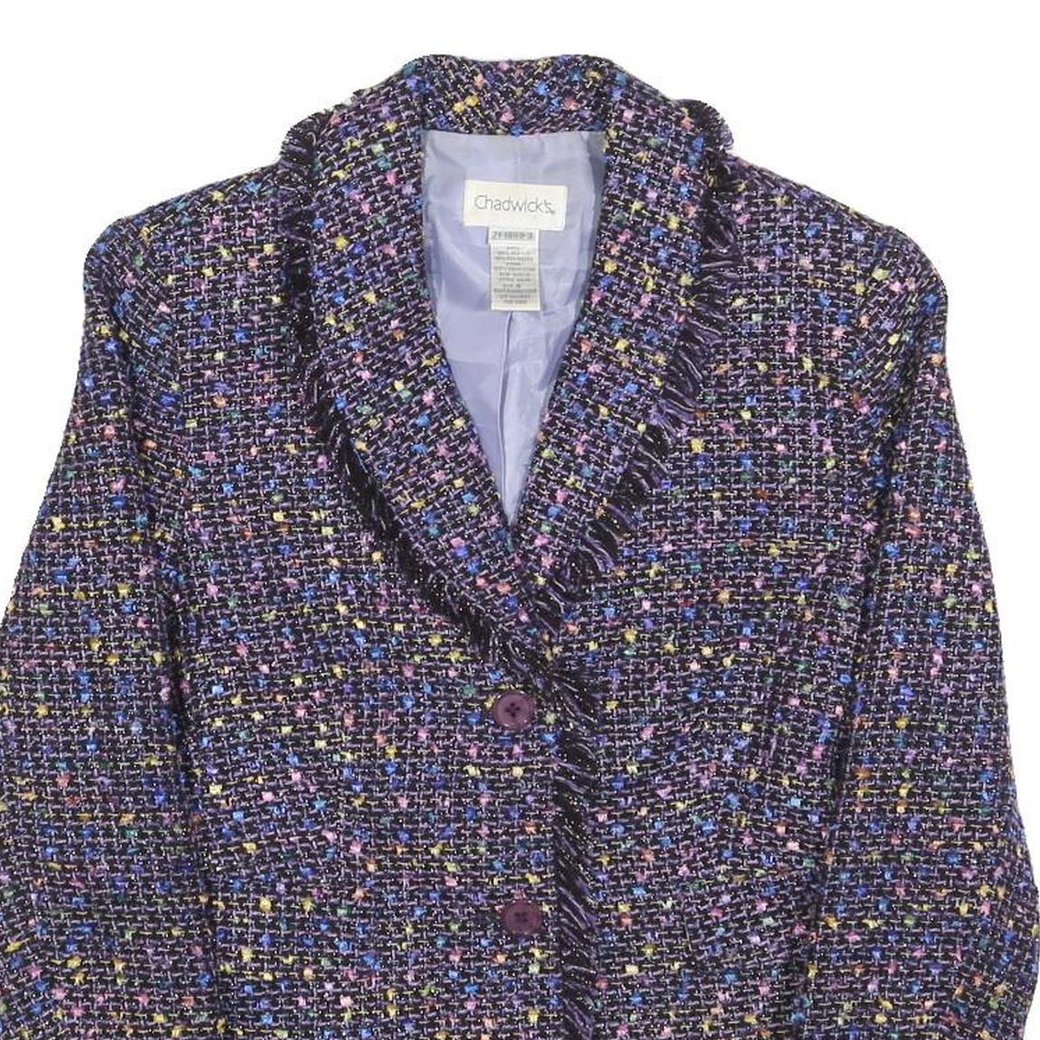 CHADWICKS Womens Blue Plain Button Jacket S Woven Classic Fit Fringed Trim