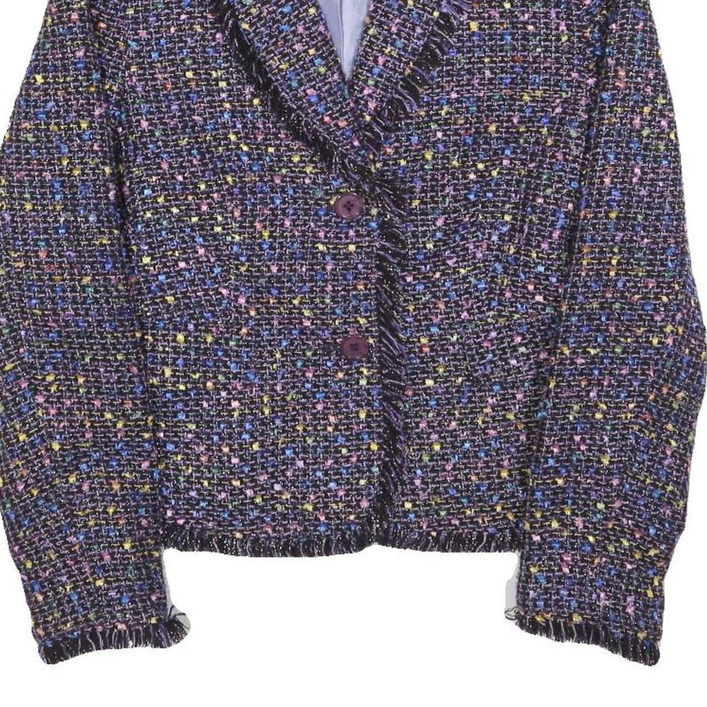 CHADWICKS Womens Blue Plain Button Jacket S Woven Classic Fit Fringed Trim