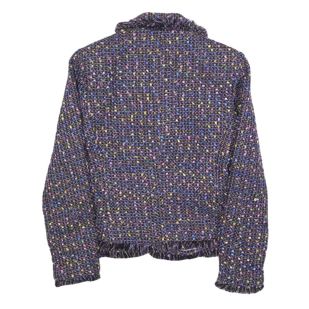 CHADWICKS Womens Blue Plain Button Jacket S Woven Classic Fit Fringed Trim