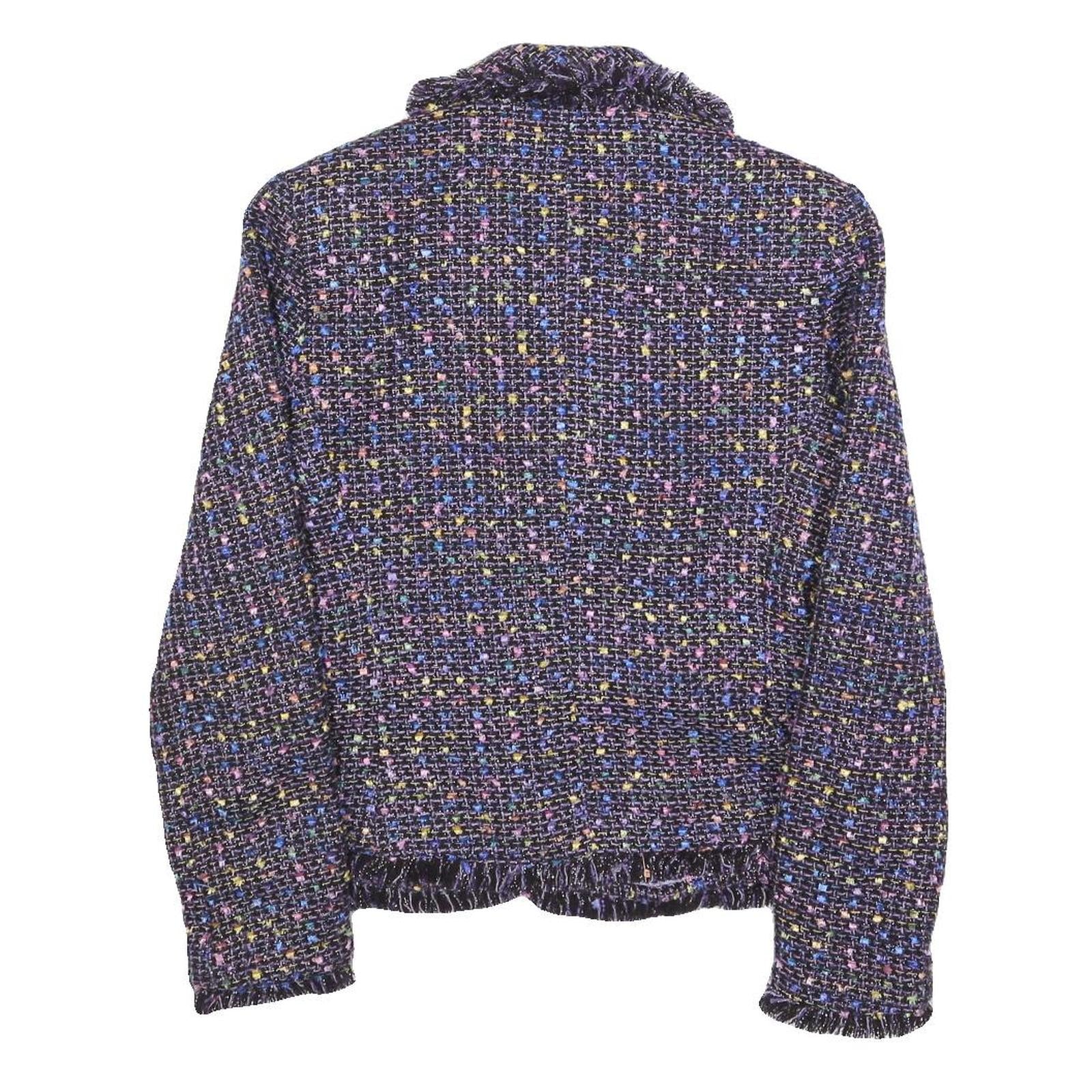 CHADWICKS Womens Blue Plain Button Jacket S Woven Classic Fit Fringed Trim