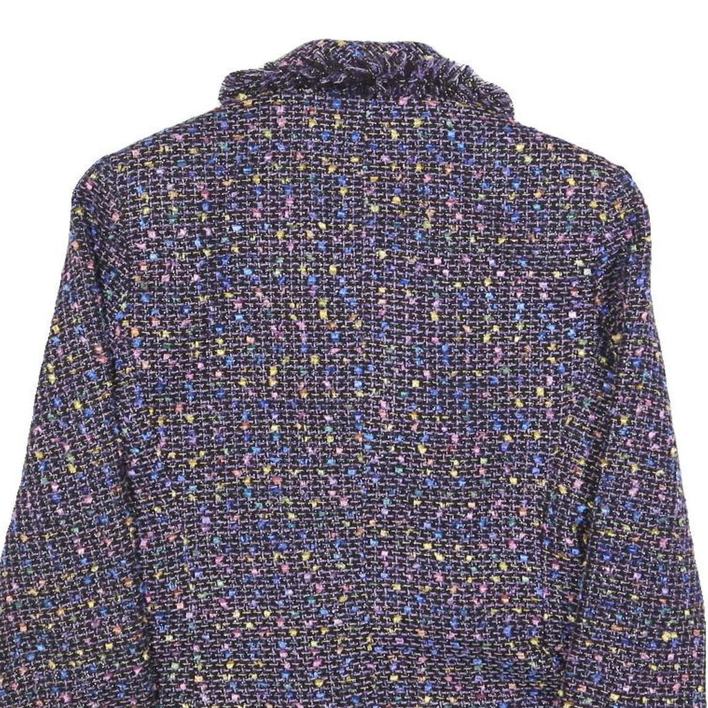 CHADWICKS Womens Blue Plain Button Jacket S Woven Classic Fit Fringed Trim