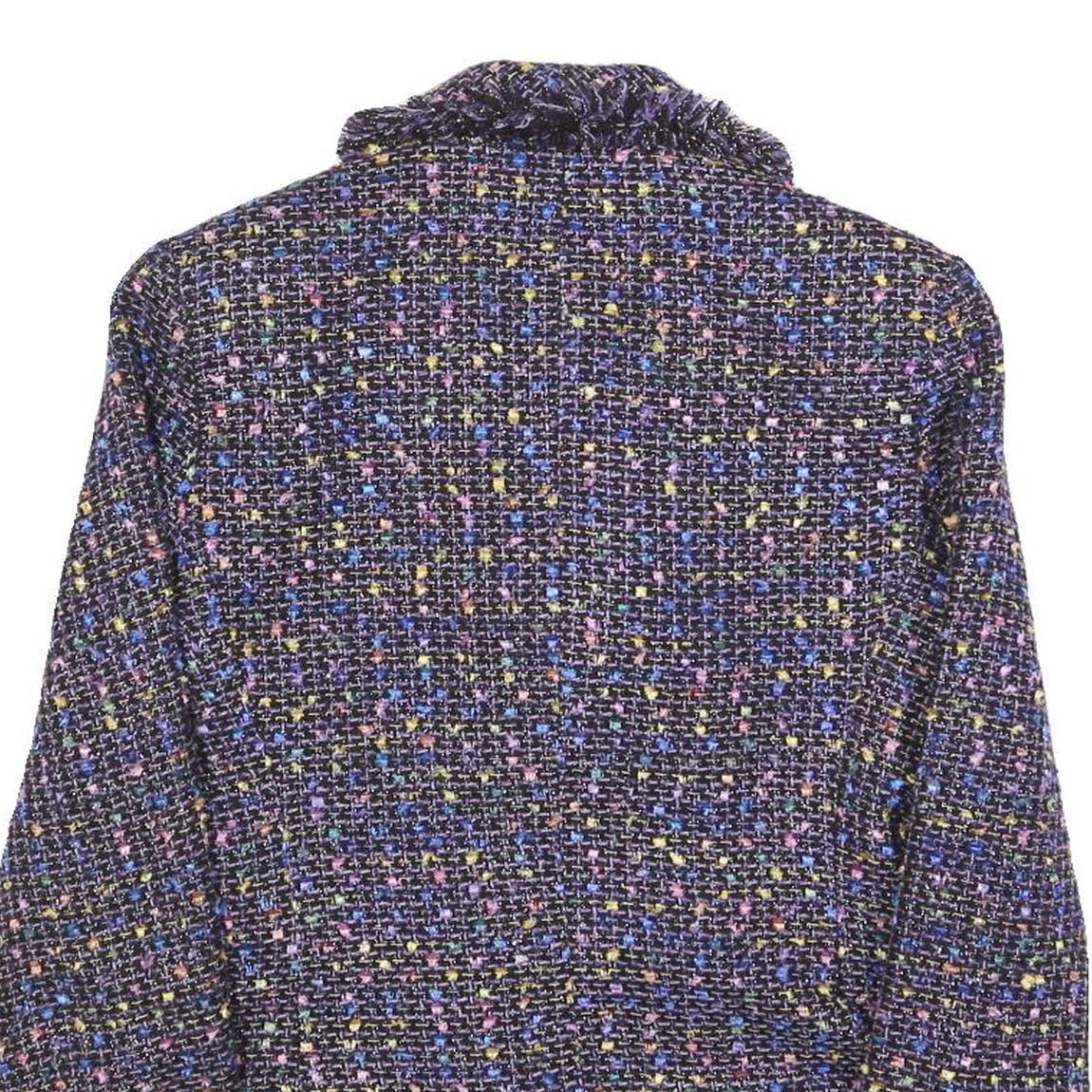 CHADWICKS Womens Blue Plain Button Jacket S Woven Classic Fit Fringed Trim