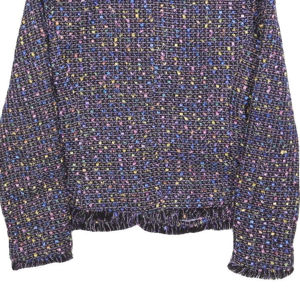 CHADWICKS Womens Blue Plain Button Jacket S Woven Classic Fit Fringed Trim