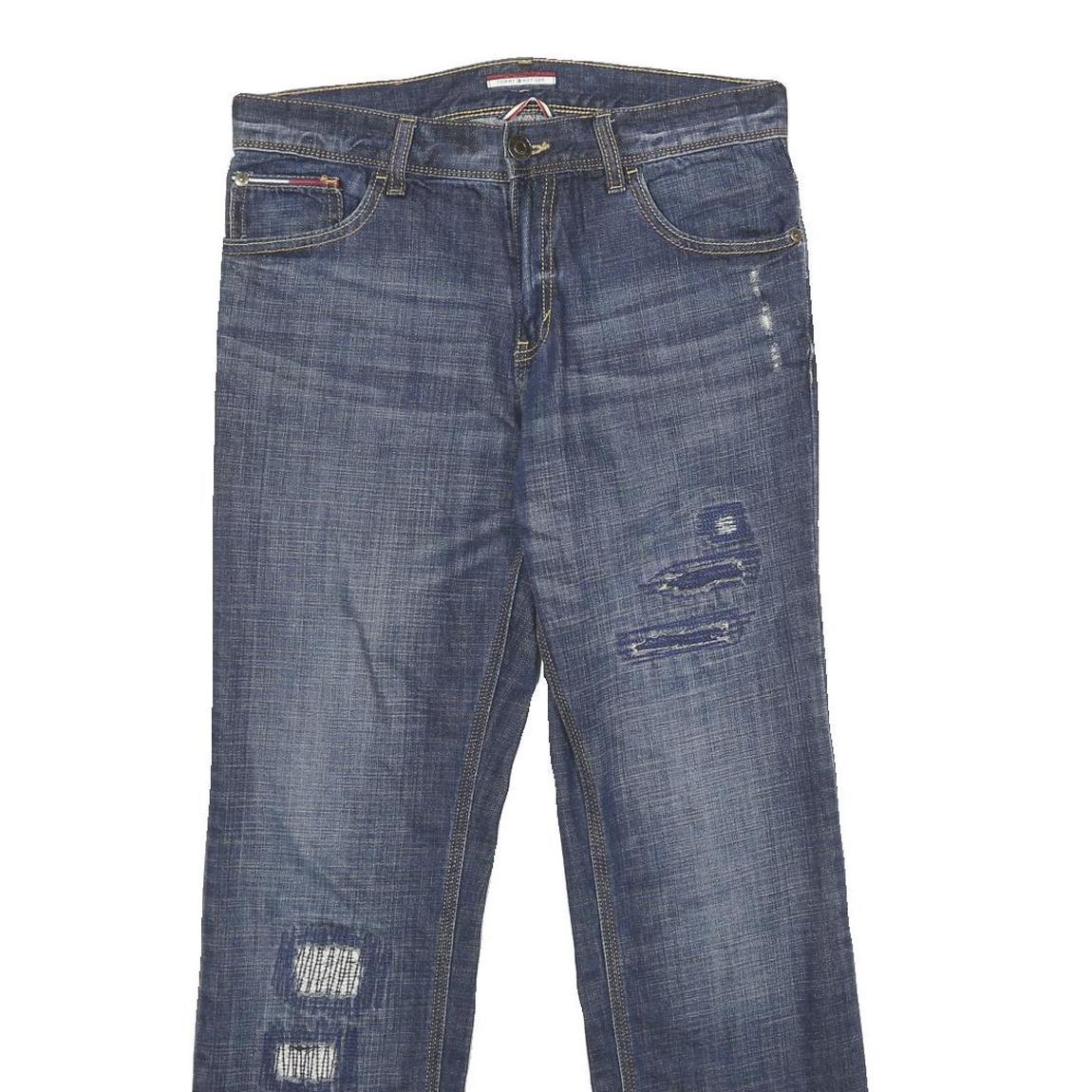 TOMMY HILFIGER Mens Jeans Blue Slim Straight Denim Medium W30 L30 Distressed