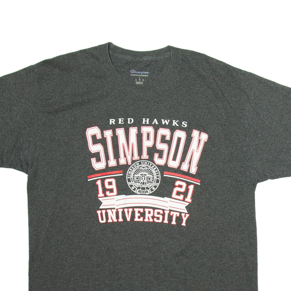 CHAMPION Red Hawks Simpson University Mens T-Shirt Grey USA L