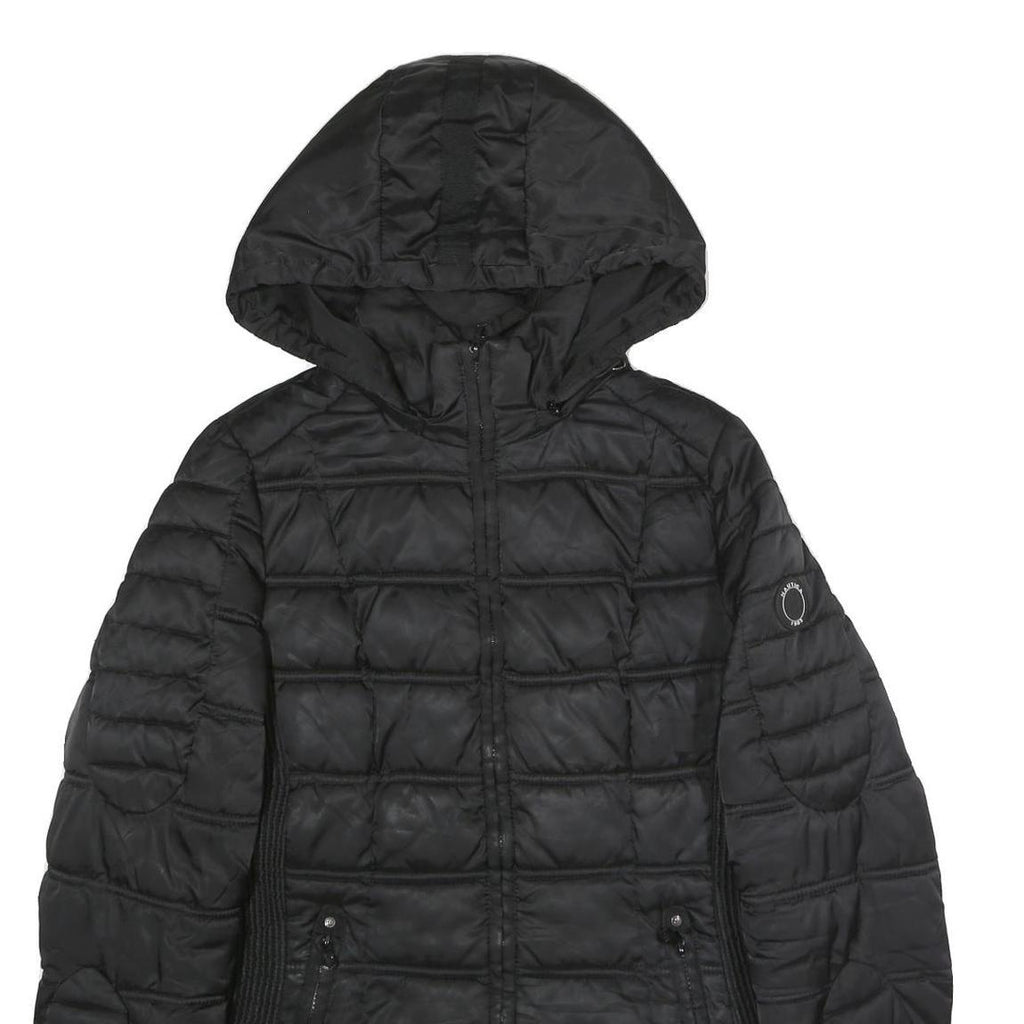 NAUTICA Womens Black Wool Zip Jacket L Quilted Hooded Puffer Lightweight Warm