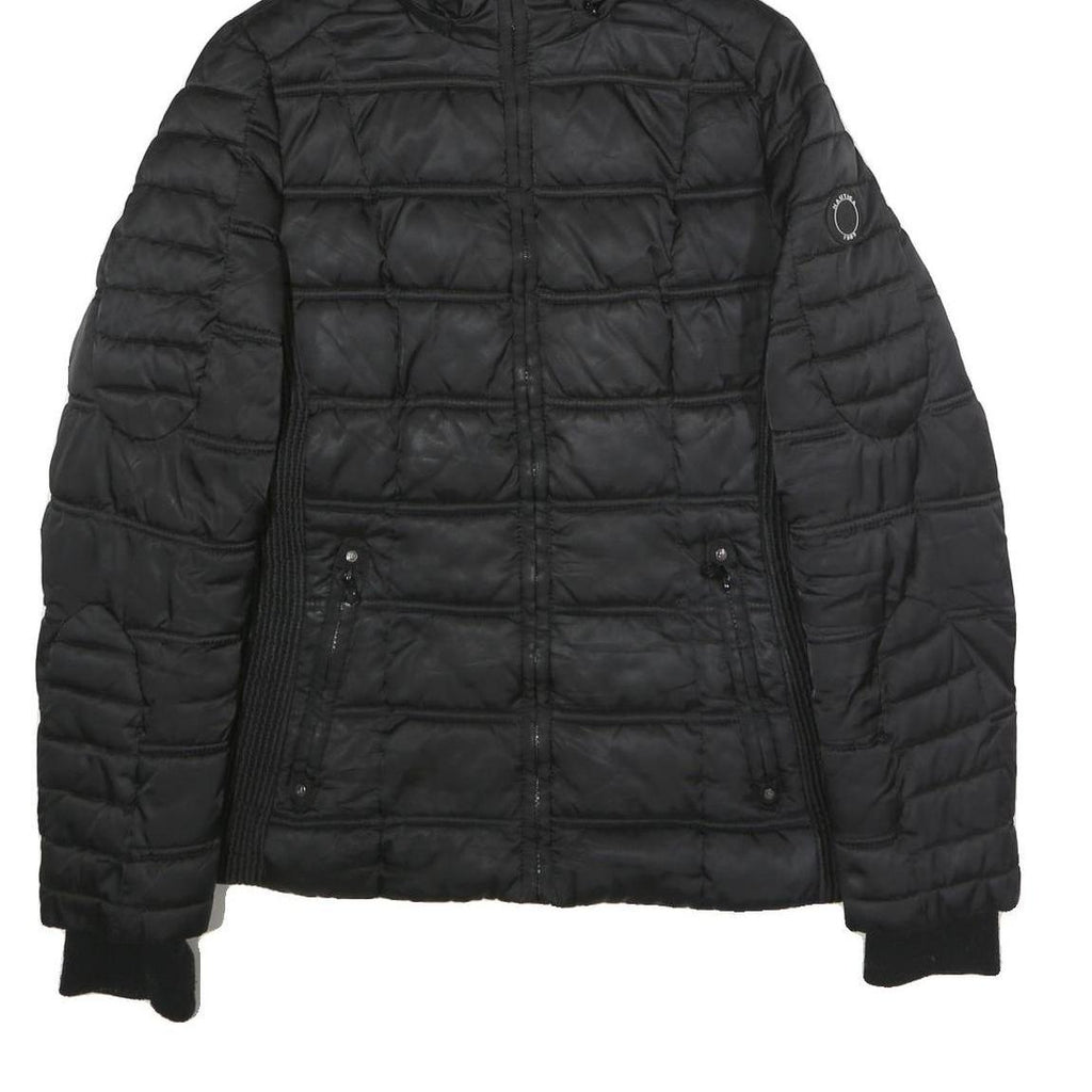 NAUTICA Womens Black Wool Zip Jacket L Quilted Hooded Puffer Lightweight Warm