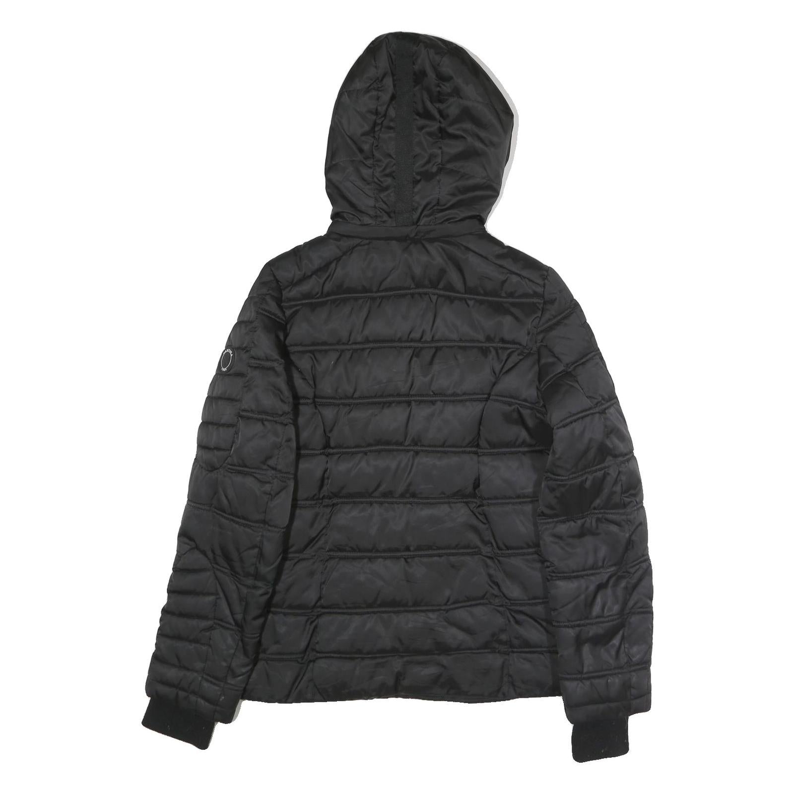 NAUTICA Womens Black Wool Zip Jacket L Quilted Hooded Puffer Lightweight Warm