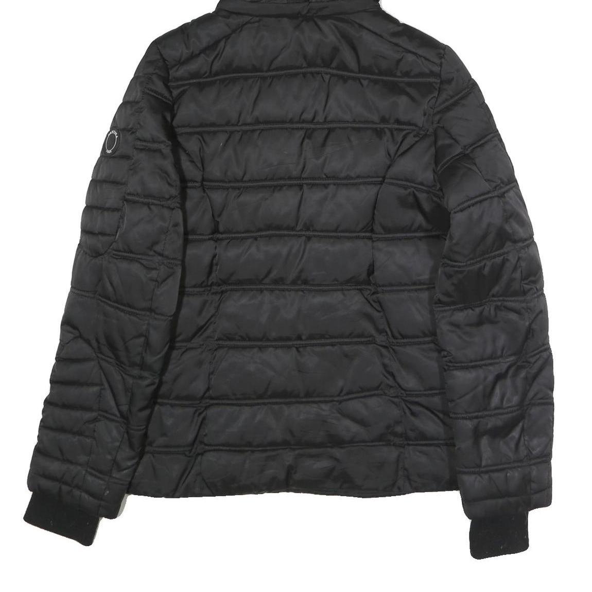 NAUTICA Womens Black Wool Zip Jacket L Quilted Hooded Puffer Lightweight Warm