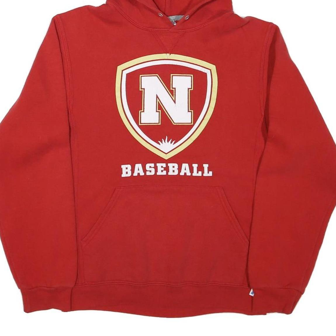 RUSSELL ATHLETIC Mens Red Baseball Pullover Hoodie S Cotton Blend