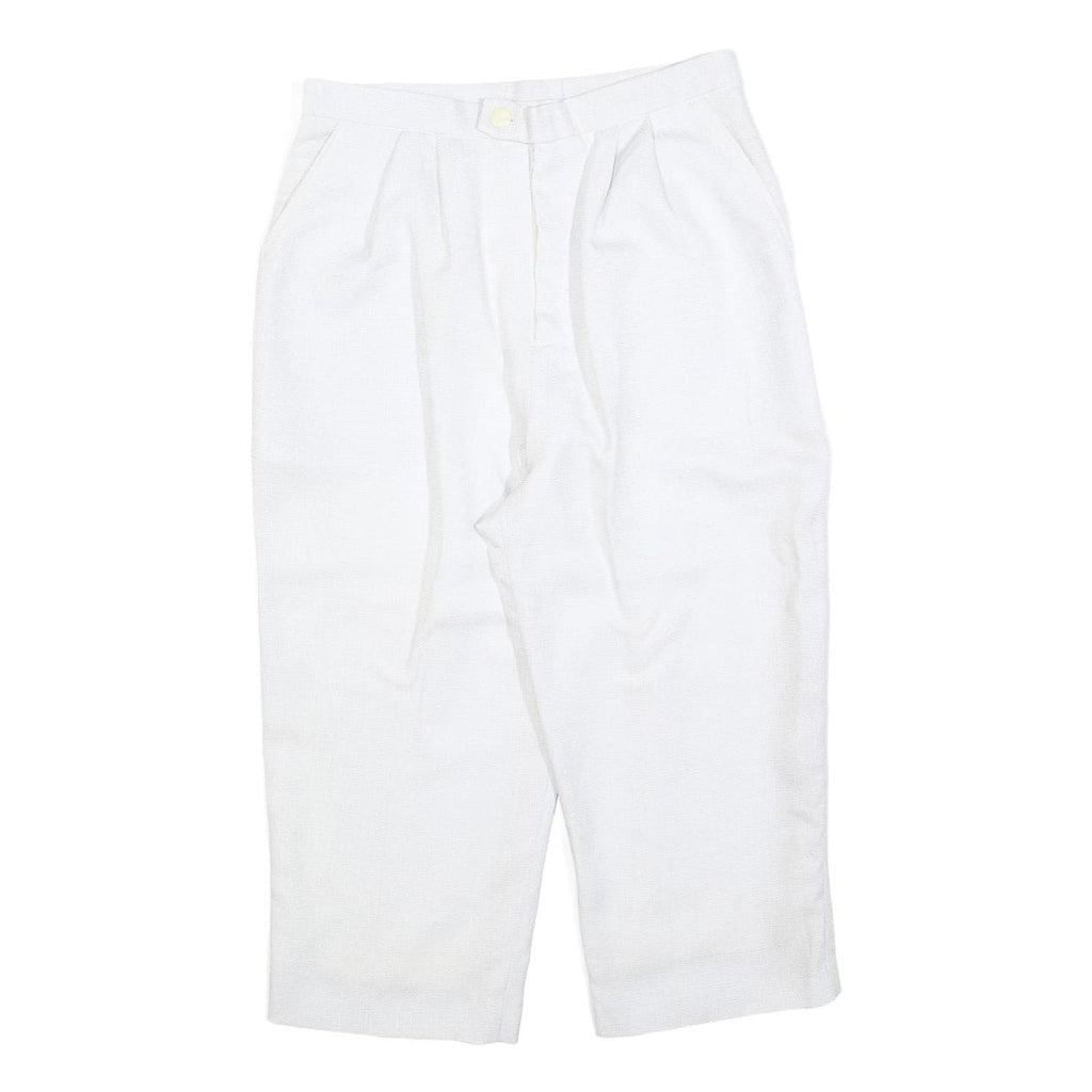 Womens Relaxed White Cropped Trousers W30 L20 Zip Closure Casual Summer Wear