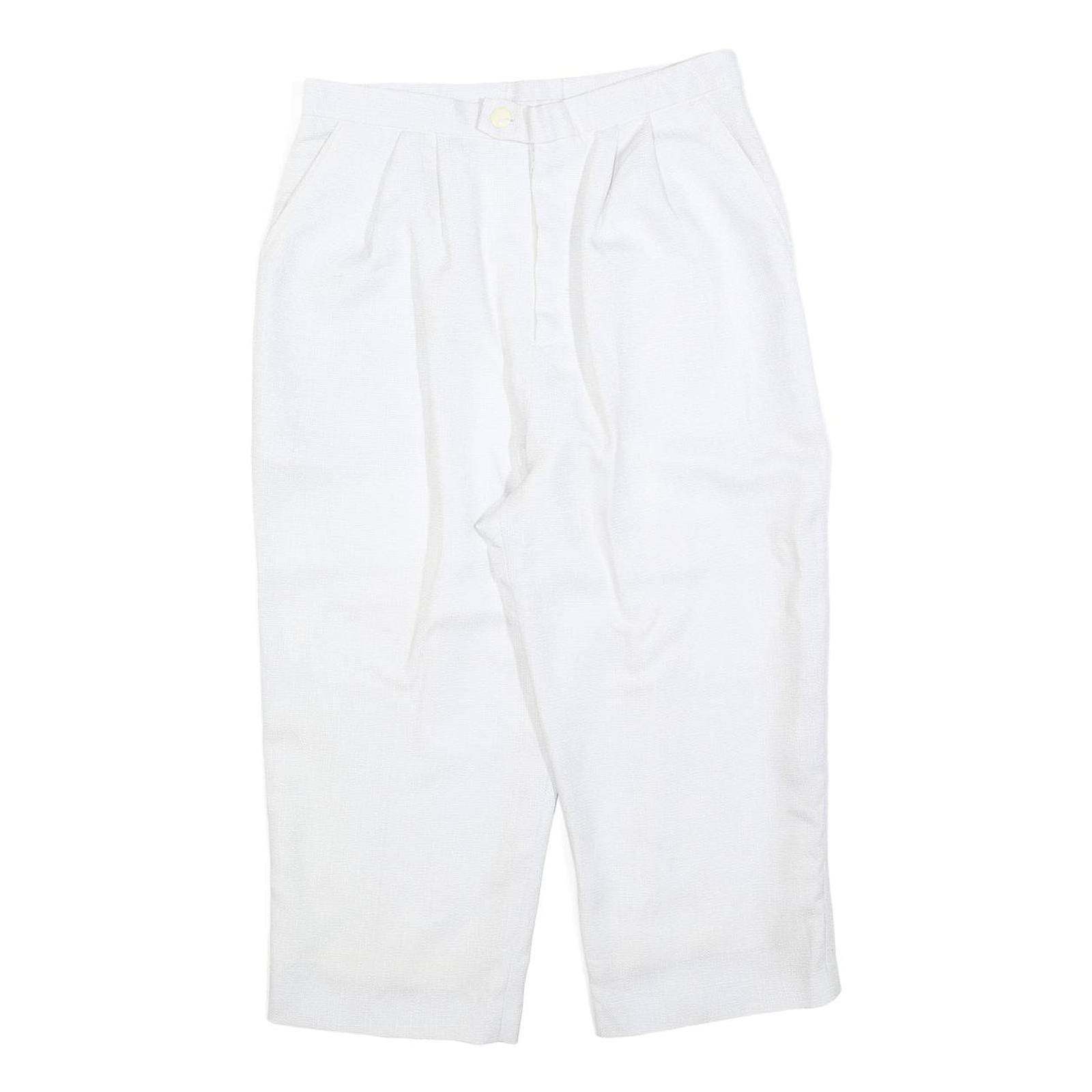 Womens Relaxed White Cropped Trousers W30 L20 Zip Closure Casual Summer Wear