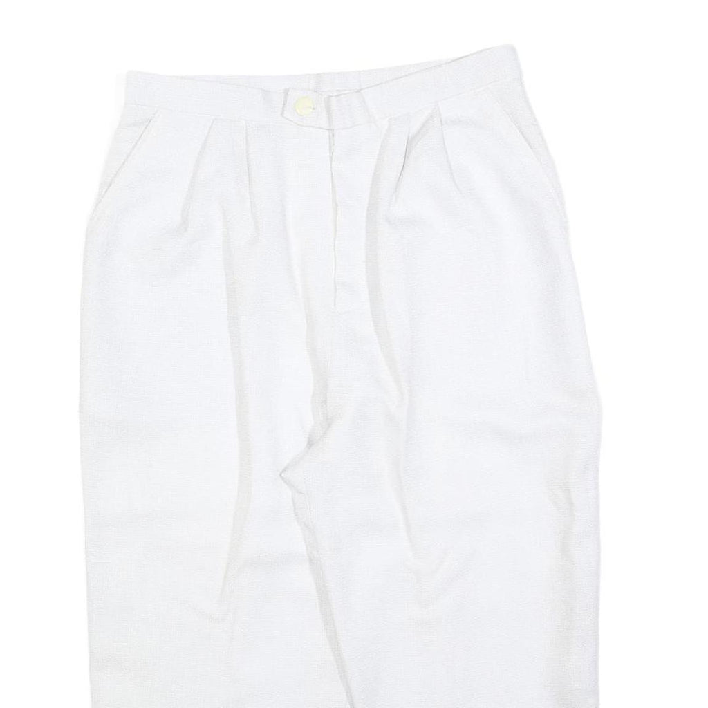 Womens Relaxed White Cropped Trousers W30 L20 Zip Closure Casual Summer Wear