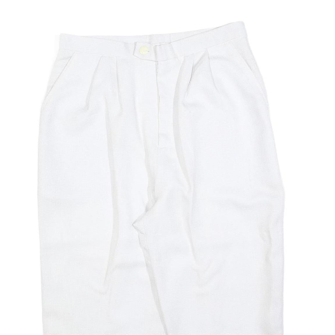 Womens Relaxed White Cropped Trousers W30 L20 Zip Closure Casual Summer Wear