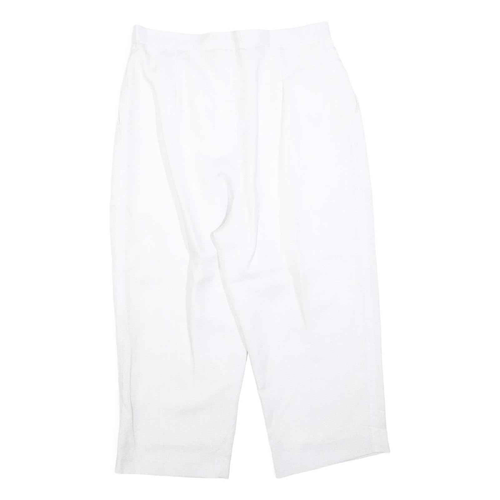 Womens Relaxed White Cropped Trousers W30 L20 Zip Closure Casual Summer Wear