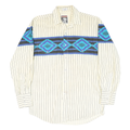 KARMAN Mens Cream & Blue Aztec Pattern Striped Shirt L Cotton Blend Button Front