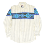 KARMAN Mens Cream & Blue Aztec Pattern Striped Shirt L Cotton Blend Button Front