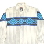KARMAN Mens Cream & Blue Aztec Pattern Striped Shirt L Cotton Blend Button Front