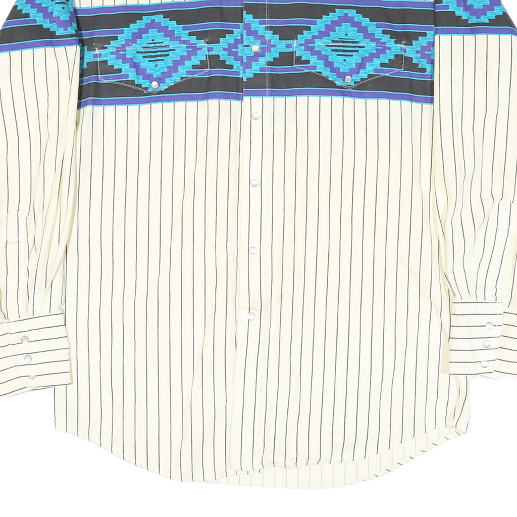 KARMAN Mens Cream & Blue Aztec Pattern Striped Shirt L Cotton Blend Button Front