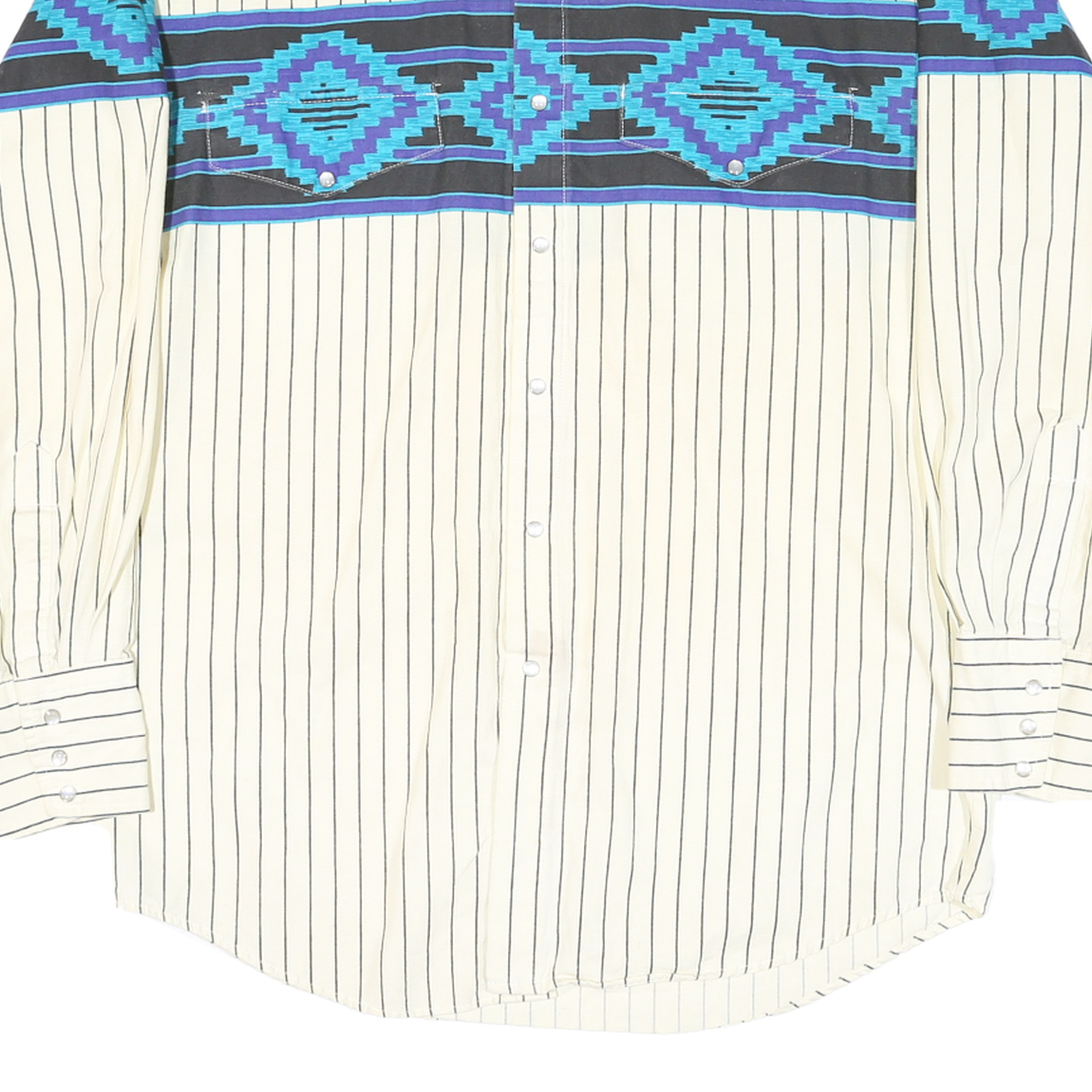 KARMAN Mens Cream & Blue Aztec Pattern Striped Shirt L Cotton Blend Button Front
