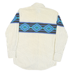 KARMAN Mens Cream & Blue Aztec Pattern Striped Shirt L Cotton Blend Button Front