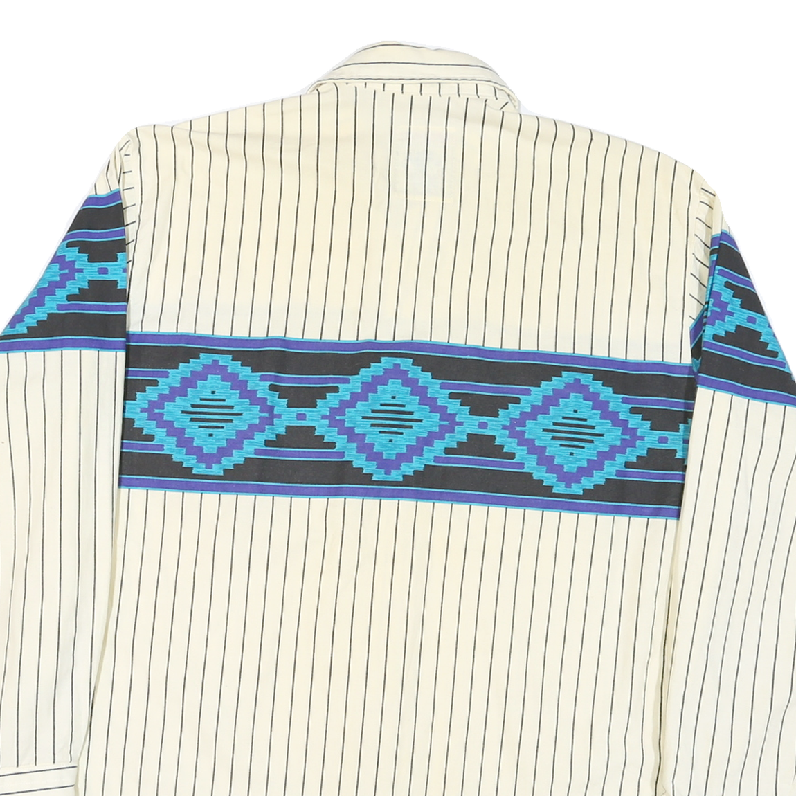 KARMAN Mens Cream & Blue Aztec Pattern Striped Shirt L Cotton Blend Button Front