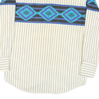KARMAN Mens Cream & Blue Aztec Pattern Striped Shirt L Cotton Blend Button Front